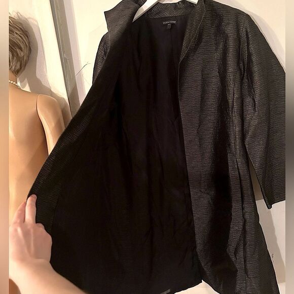 Eileen Fisher Women’s Size Large Metallic Silk Lined Open Face Cardigan Coat - Picture 10 of 12